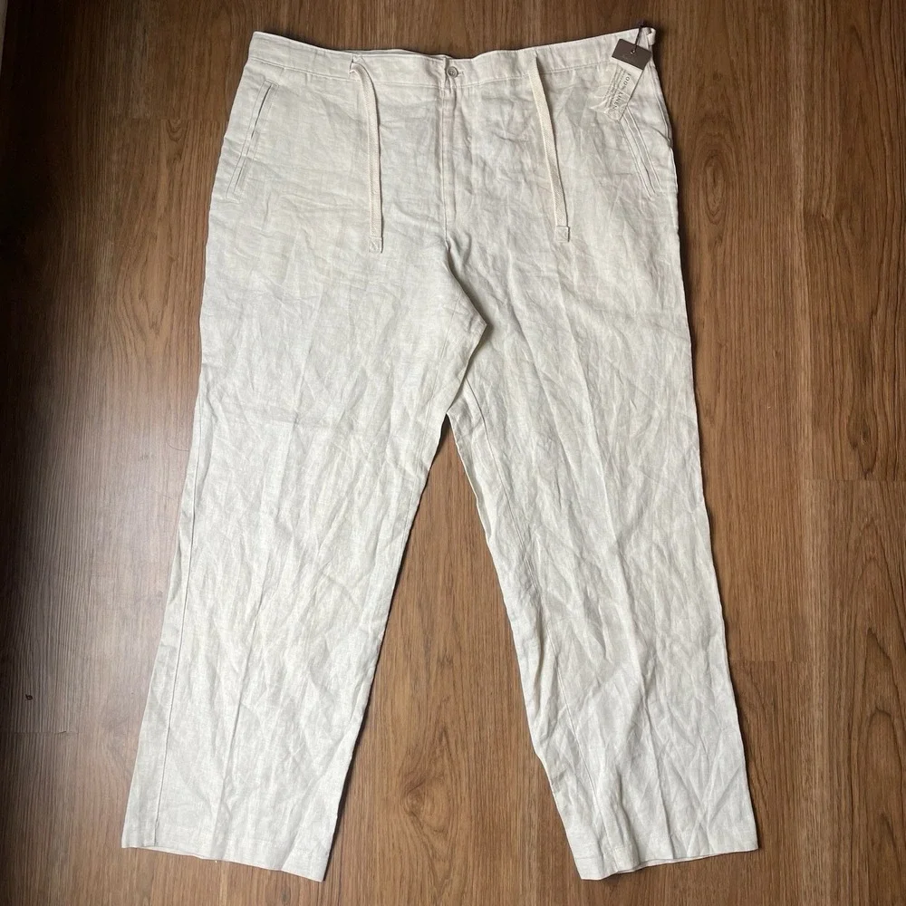 Tasso Elba Island Pants Mens 40x32 Beige 100% Linen Beach Resort Vacation Preppy